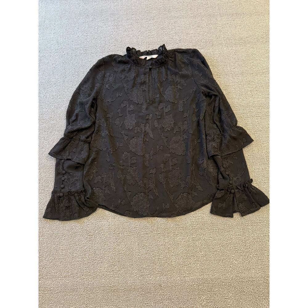 BB Dakota Women Extra Small Black Floral Ruffle Sleeve Blouse